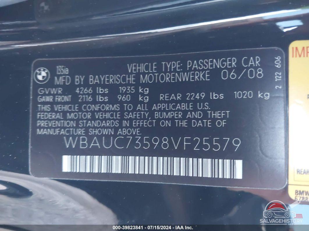 WBAUC73598VF25579 2008 BMW 135I photo no. 9