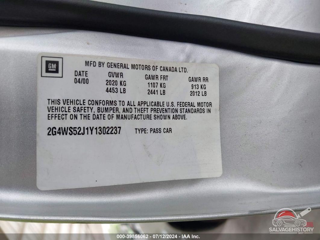 2G4WS52J1Y1302237 2000 BUICK CENTURY photo no. 9