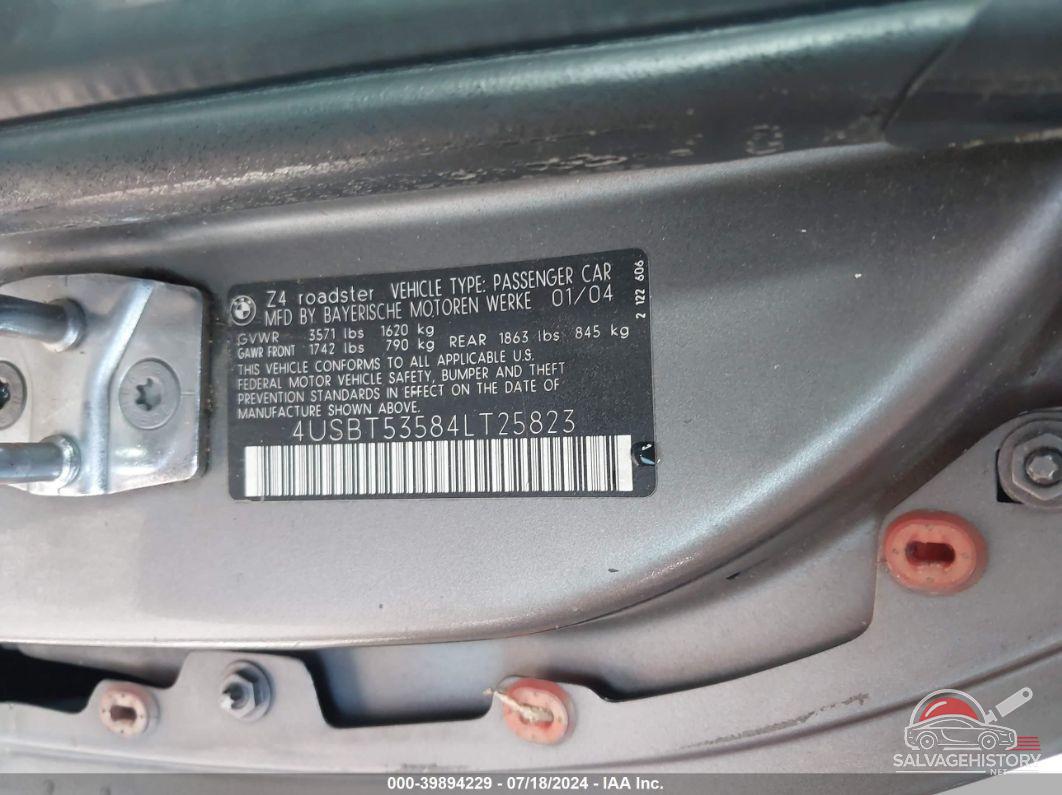 4USBT53584LT25823 2004 BMW Z4 photo no. 9
