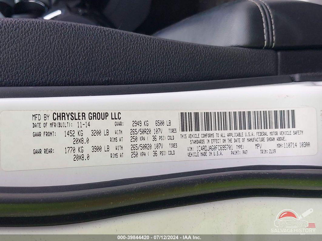 1C4RDJAG0FC695701 2015 DODGE DURANGO photo no. 9