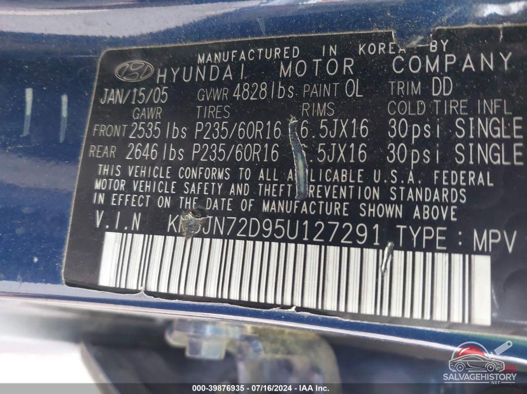 KM8JN72D95U127291 2005 HYUNDAI TUCSON photo no. 9