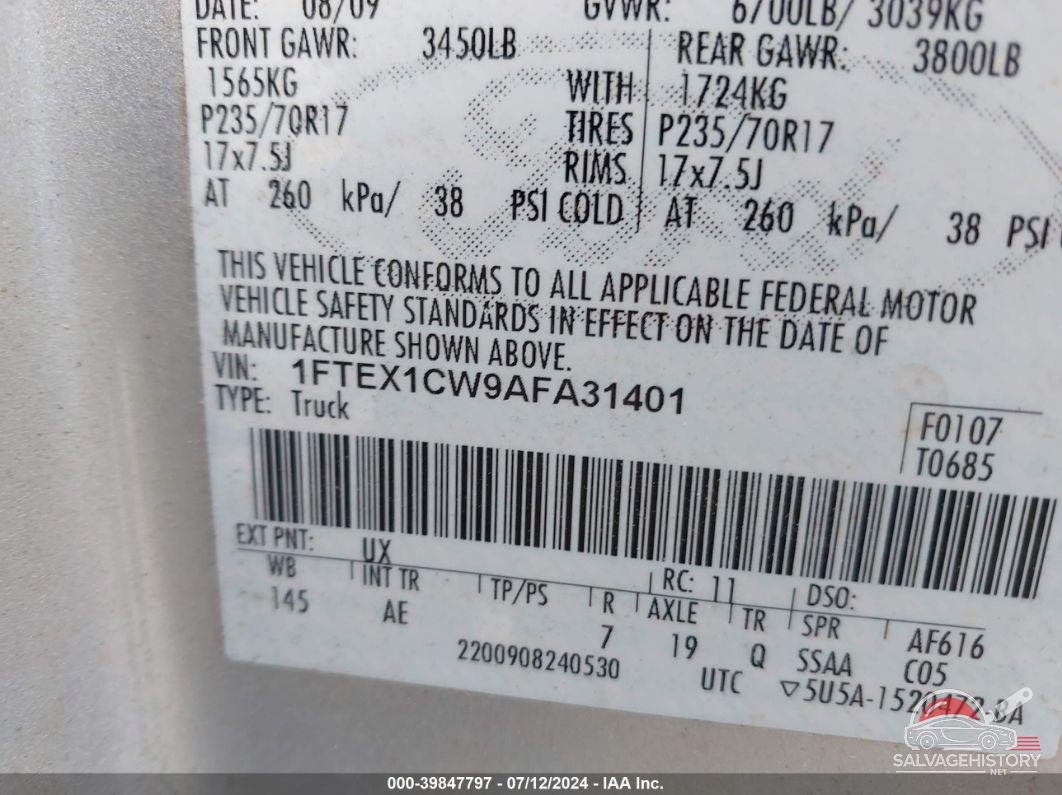 1FTEX1CW9AFA31401 2010 FORD F-150 photo no. 9