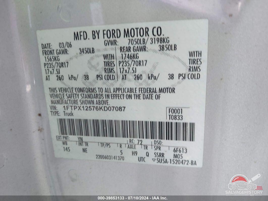 1FTPX12576KD07087 2006 FORD F-150 photo no. 9
