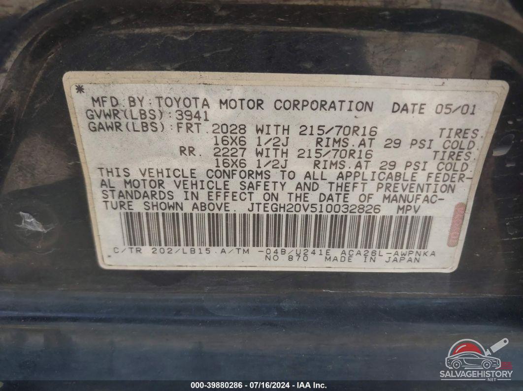 JTEGH20V510032826 2001 TOYOTA RAV4 photo no. 9