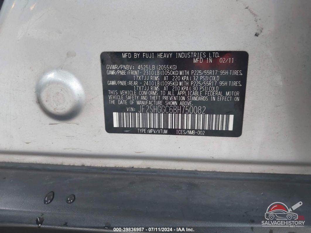 JF2SHGGC6BH750082 2011 SUBARU FORESTER photo no. 9