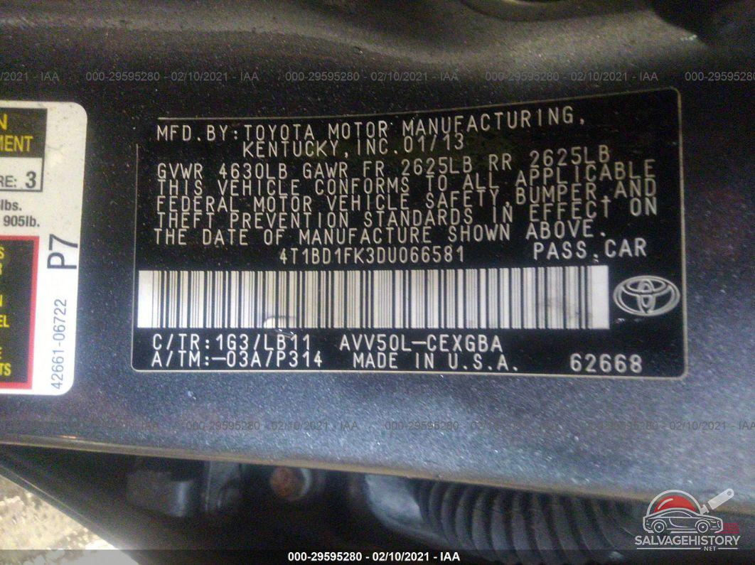 4T1BD1FK3DU066581 2013 TOYOTA CAMRY HYBRID photo no. 9