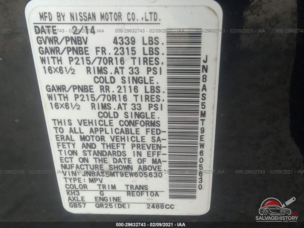 JN8AS5MT9EW605630 2014 NISSAN ROGUE SELECT photo no. 9