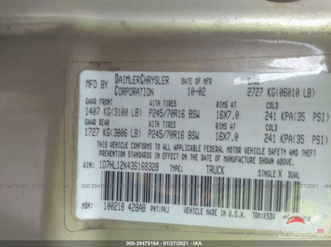 1D7HL12X43S168328 2003 DODGE DAKOTA photo no. 9