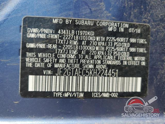 JF2GTAEC5KH224451 2019 SUBARU CROSSTREK photo no. 13