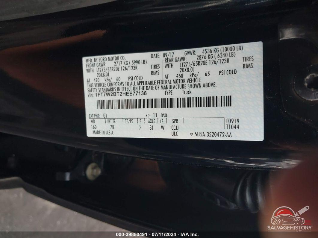 1FT7W2BT2HEE77138 2017 FORD F-250 photo no. 9