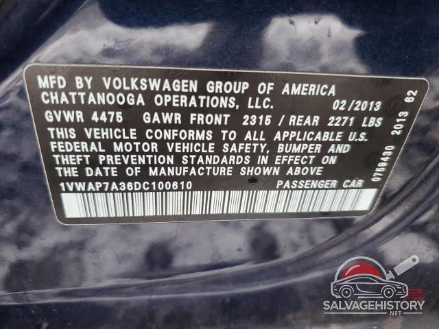 1VWAP7A36DC100610 2013 VOLKSWAGEN PASSAT photo no. 12