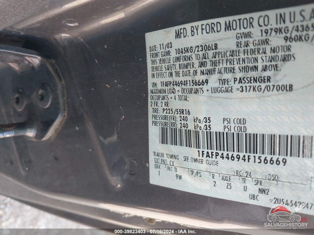 1FAFP44694F156669 2004 FORD MUSTANG photo no. 9