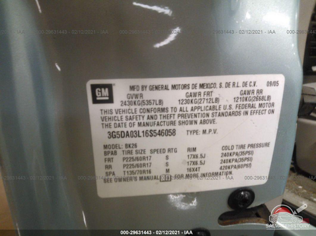 3G5DA03L16S546058 2006 BUICK RENDEZVOUS photo no. 9