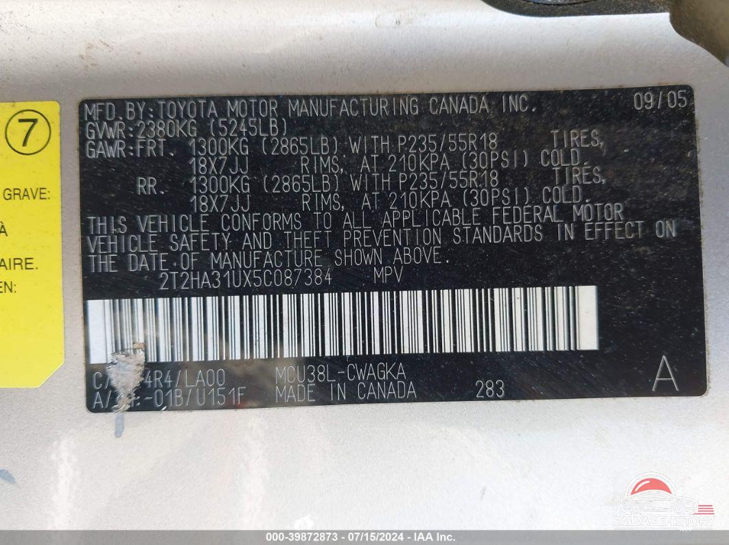 2T2HA31UX5C087384 2005 LEXUS RX 330 photo no. 9
