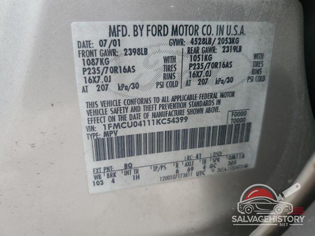 1FMCU04111KC54399 2001 FORD ESCAPE photo no. 12