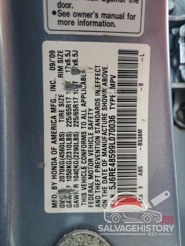 5J6RE48599L070036 2009 HONDA CRV photo no. 14