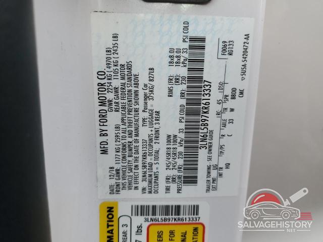 3LN6L5B97KR613337 2019 LINCOLN MKZ photo no. 13