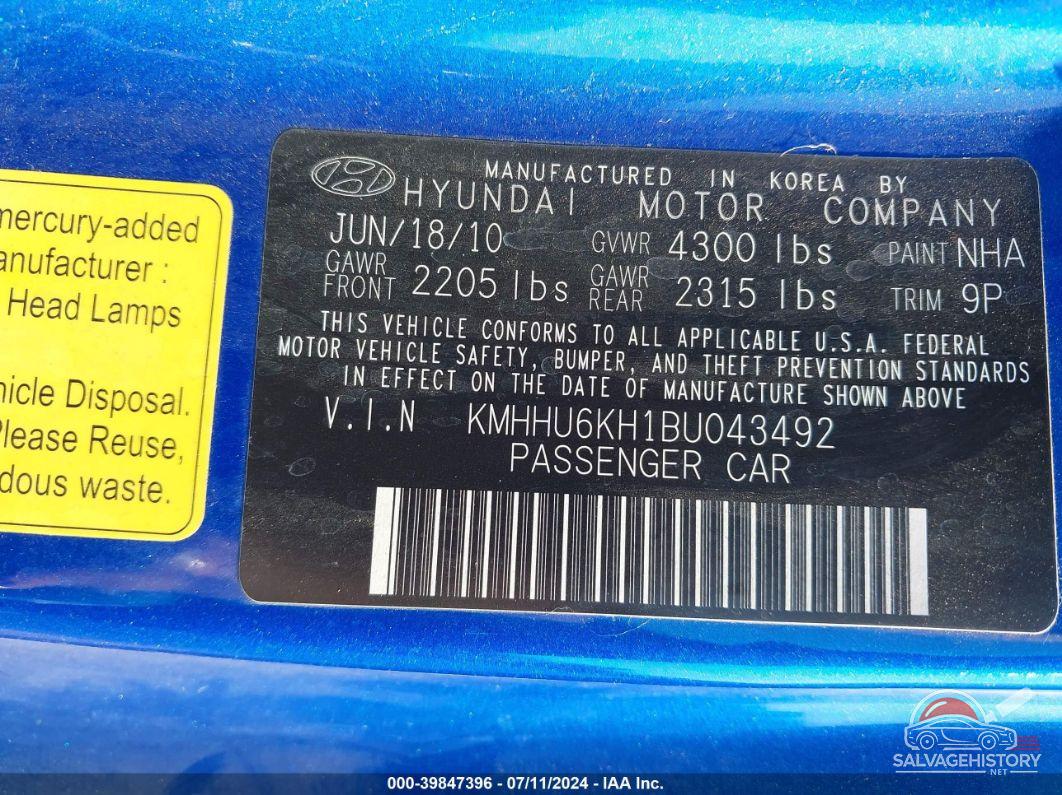 KMHHU6KH1BU043492 2011 HYUNDAI GENESIS photo no. 9