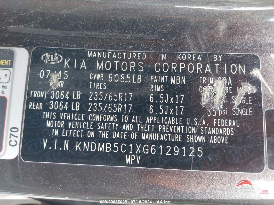 KNDMB5C1XG6129125 2016 KIA SEDONA photo no. 9