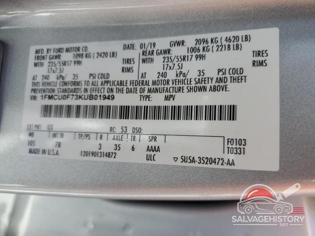 1FMCU0F73KUB01949 2019 FORD ESCAPE photo no. 13