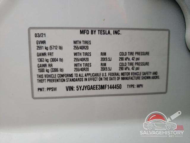 5YJYGAEE3MF144450 2021 TESLA MODEL Y photo no. 13