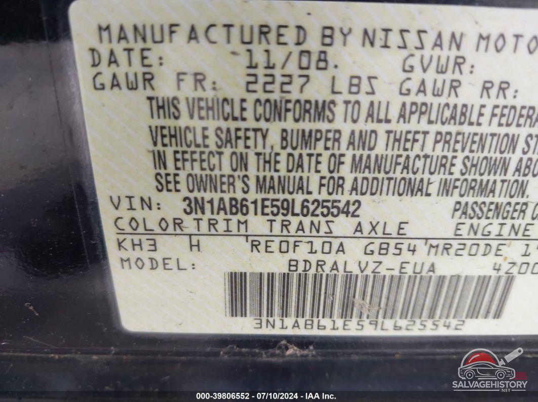 3N1AB61E59L625542 2009 NISSAN SENTRA photo no. 9