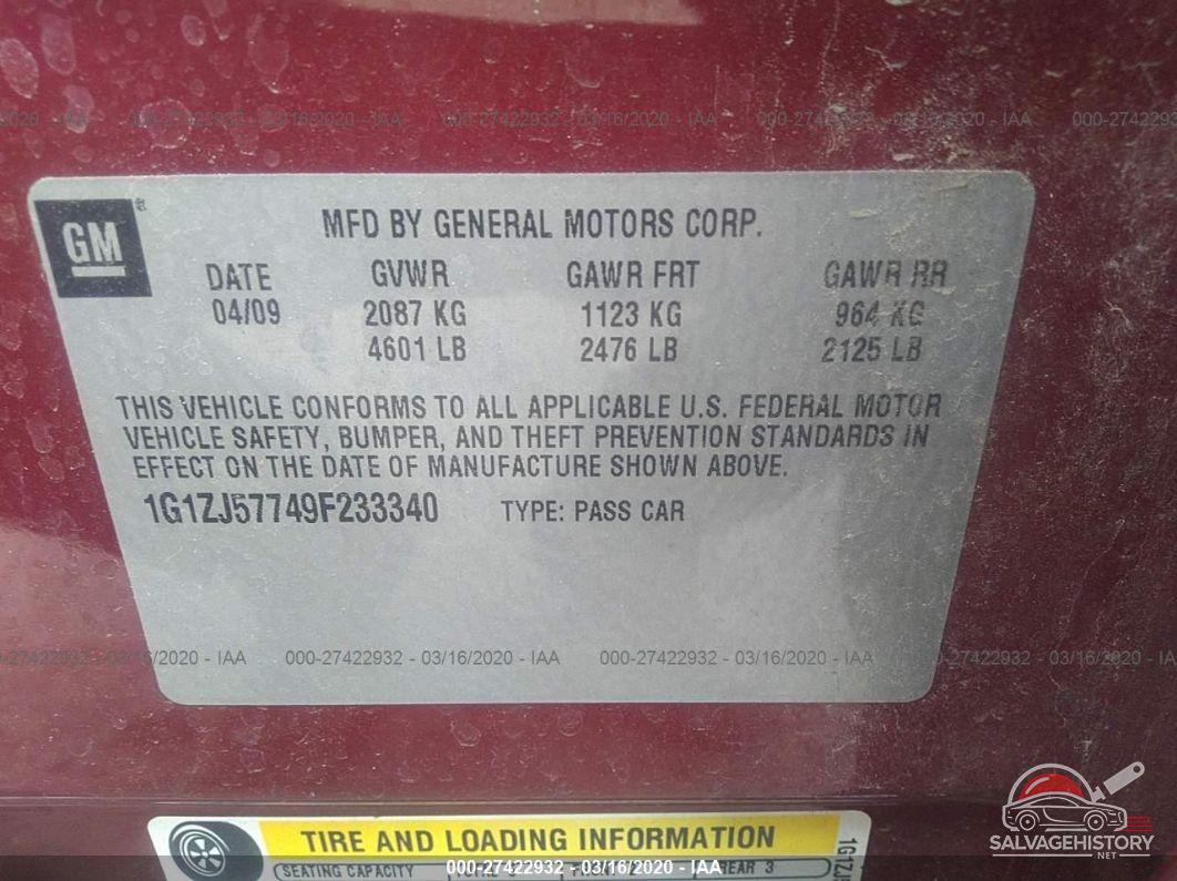 1G1ZJ57749F233340 2009 CHEVROLET MALIBU photo no. 9