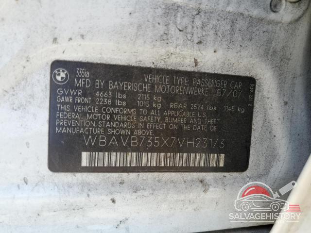 WBAVB735X7VH23173 2007 BMW 3 SERIES photo no. 12