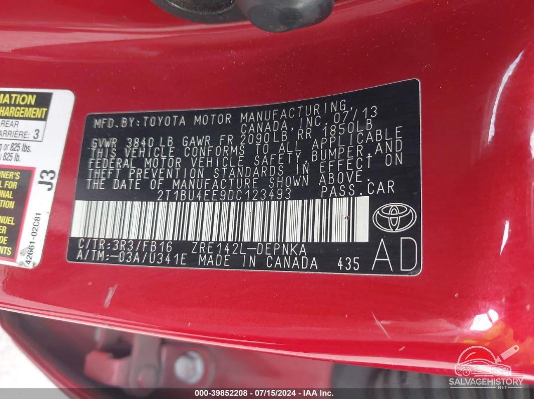 2T1BU4EE9DC123493 2013 TOYOTA COROLLA photo no. 9