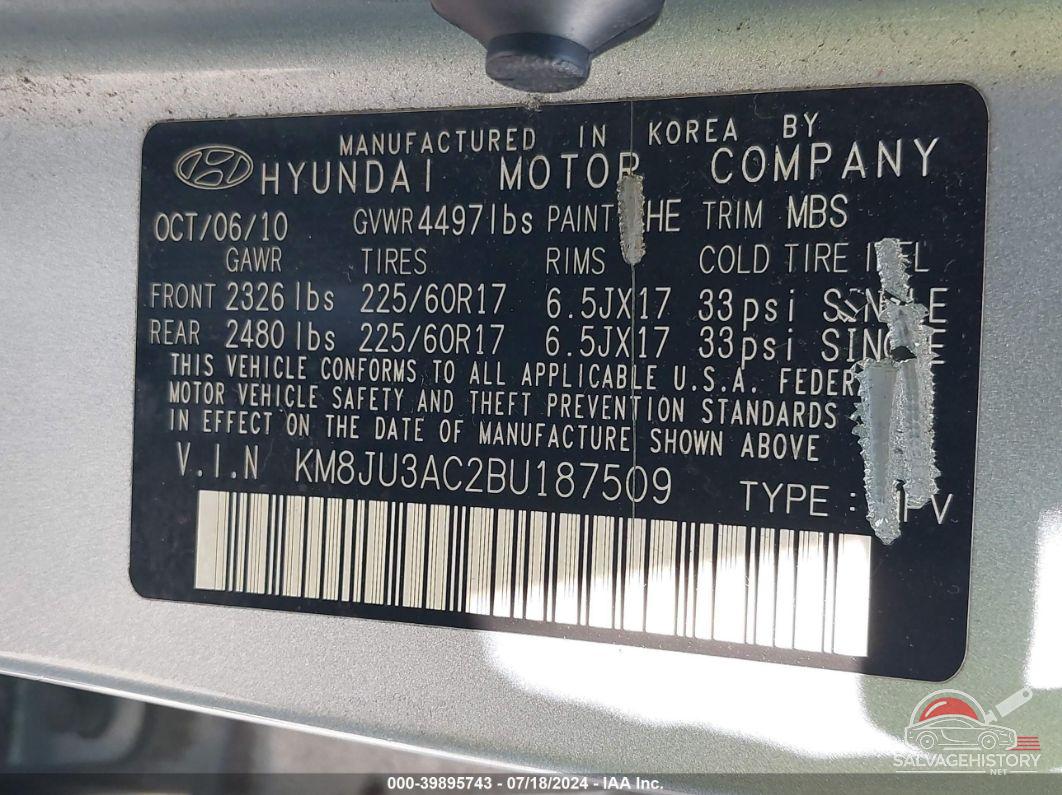 KM8JU3AC2BU187509 2011 HYUNDAI TUCSON photo no. 9