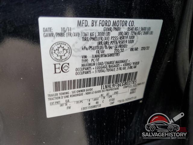 1LNHL9FT6CG802785 2012 LINCOLN MKS photo no. 12