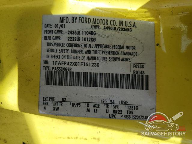 1FAFP42X81F151230 2001 FORD MUSTANG photo no. 12