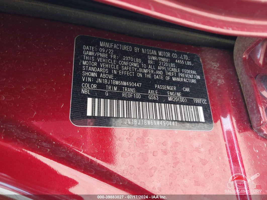 JN1BJ1BW6NW490447 2022 NISSAN ROGUE SPORT photo no. 9