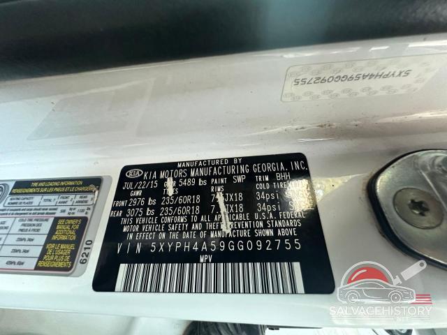 5XYPH4A59GG092755 2016 KIA SORENTO photo no. 10