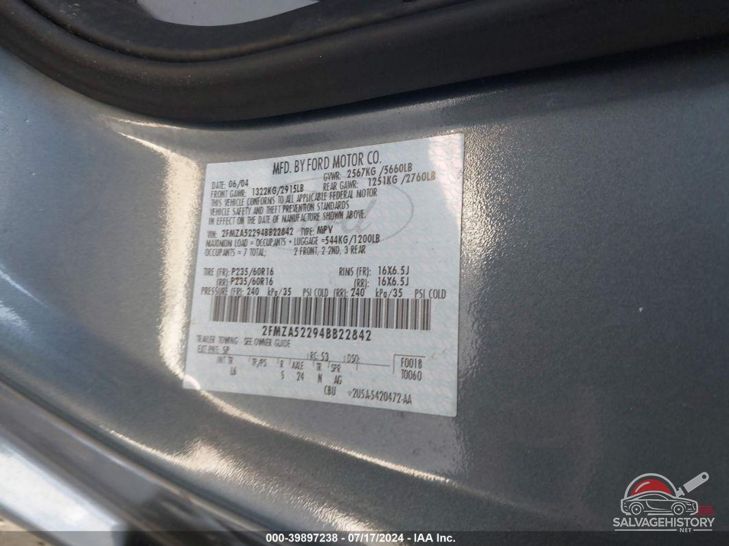 2FMZA52294BB22842 2004 FORD FREESTAR photo no. 9