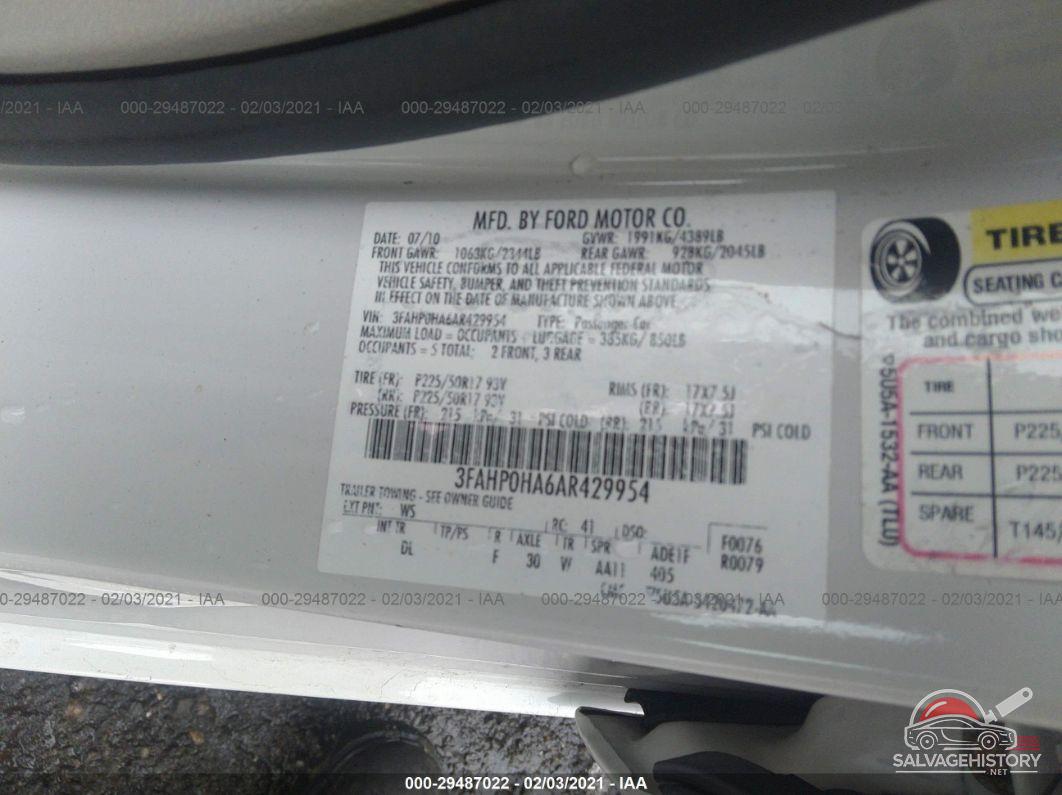 3FAHP0HA6AR429954 2010 FORD FUSION photo no. 9