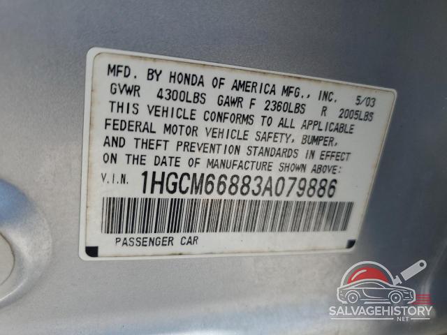1HGCM66883A079886 2003 HONDA ACCORD photo no. 12