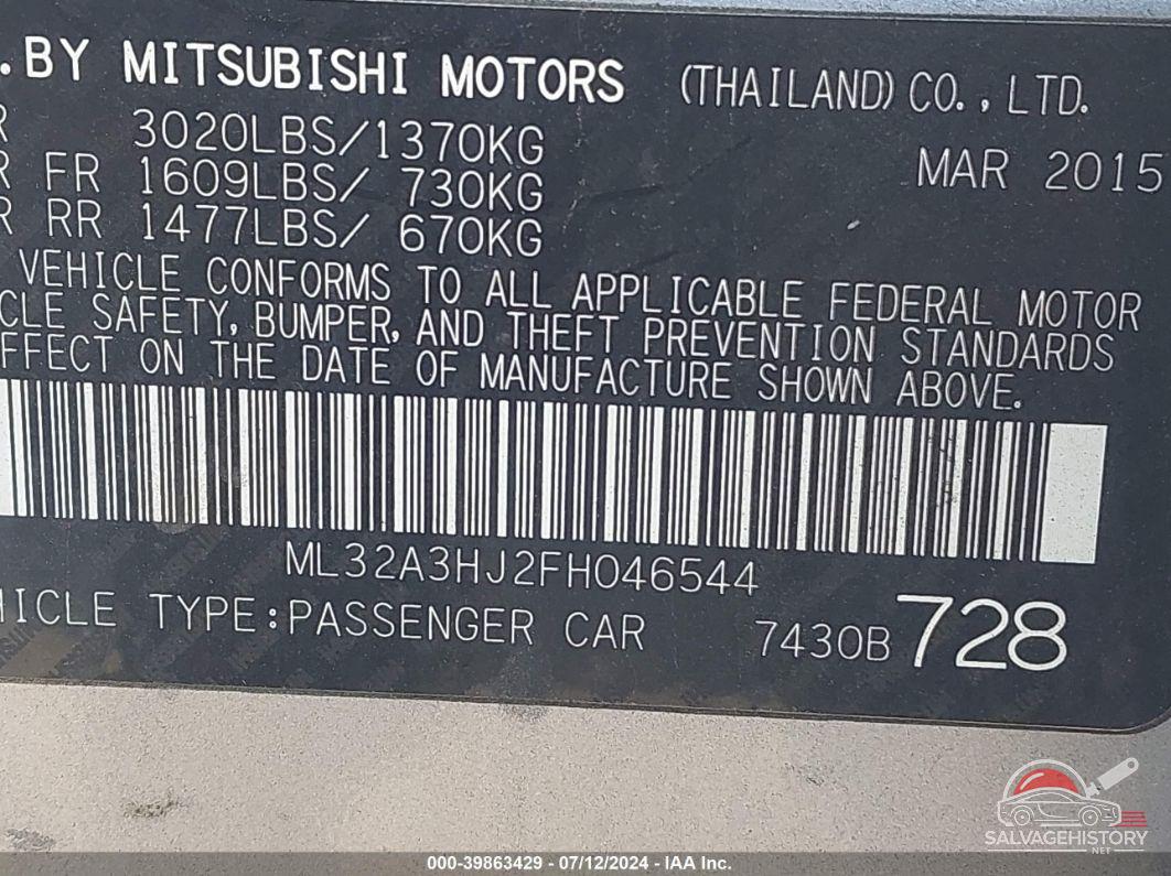 ML32A3HJ2FH046544 2015 MITSUBISHI MIRAGE photo no. 9