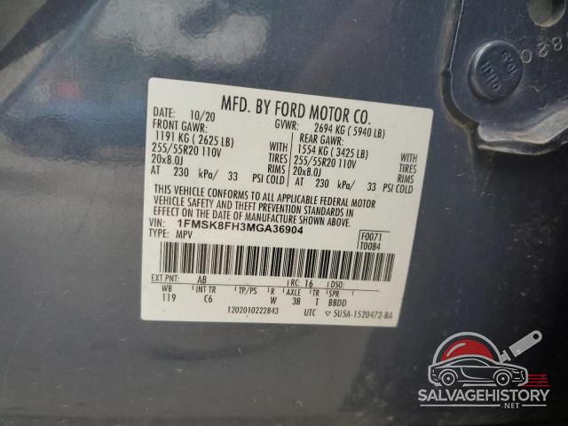 1FMSK8FH3MGA36904 2021 FORD EXPLORER photo no. 14