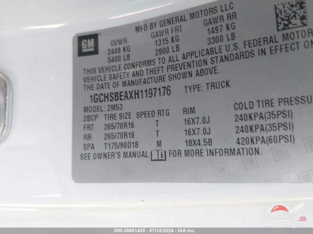 1GCHSBEAXH1197176 2017 CHEVROLET COLORADO photo no. 9