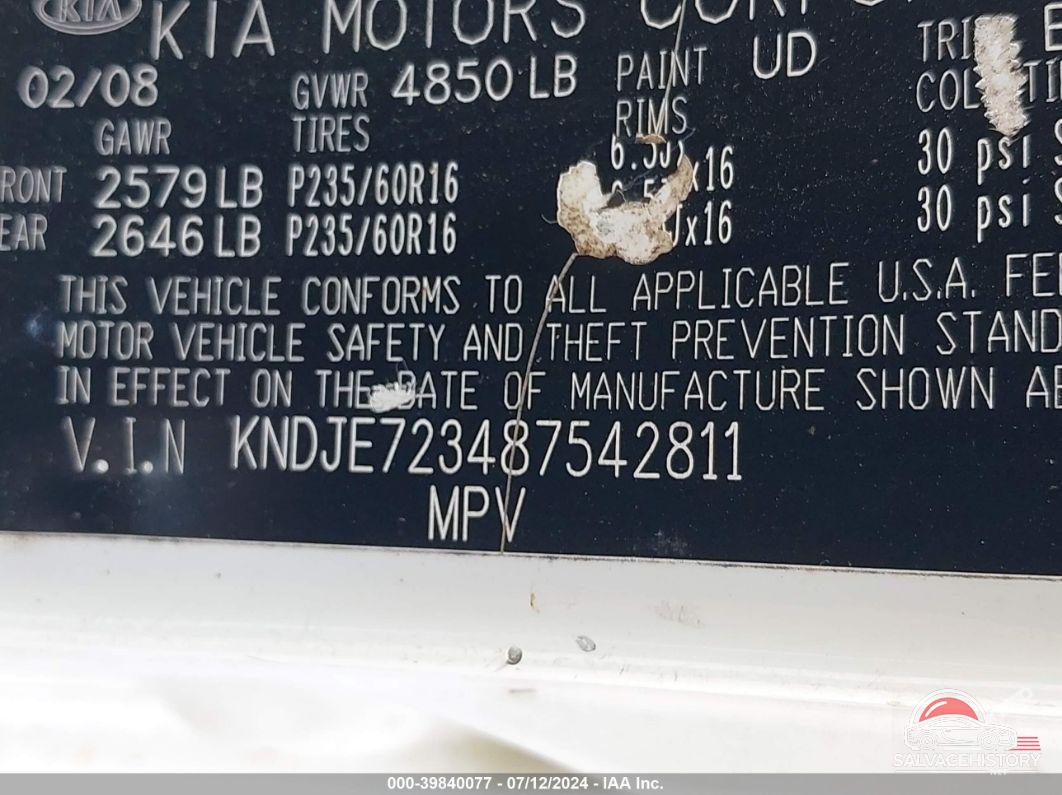KNDJE723487542811 2008 KIA SPORTAGE photo no. 9