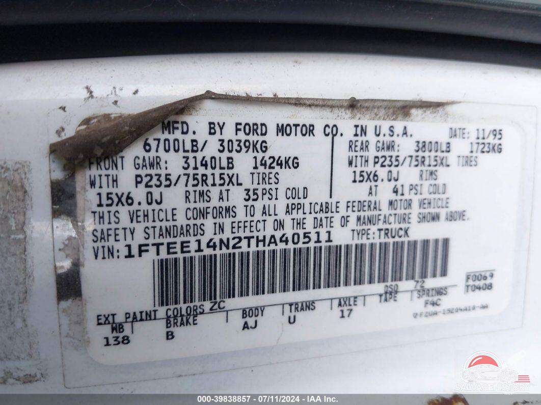 1FTEE14N2THA40511 1996 FORD ECONOLINE photo no. 9