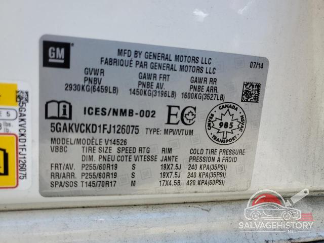 5GAKVCKD1FJ126075 2015 BUICK ENCLAVE photo no. 12