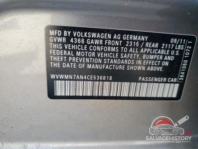 WVWMN7AN4CE536818 2012 VOLKSWAGEN CC photo no. 12
