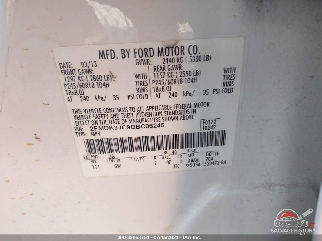 2FMDK3JC9DBC06245 2013 FORD EDGE photo no. 9