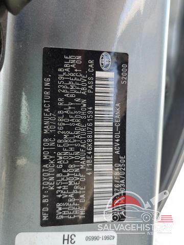 4T1BE46K88U761594 2008 TOYOTA CAMRY photo no. 12