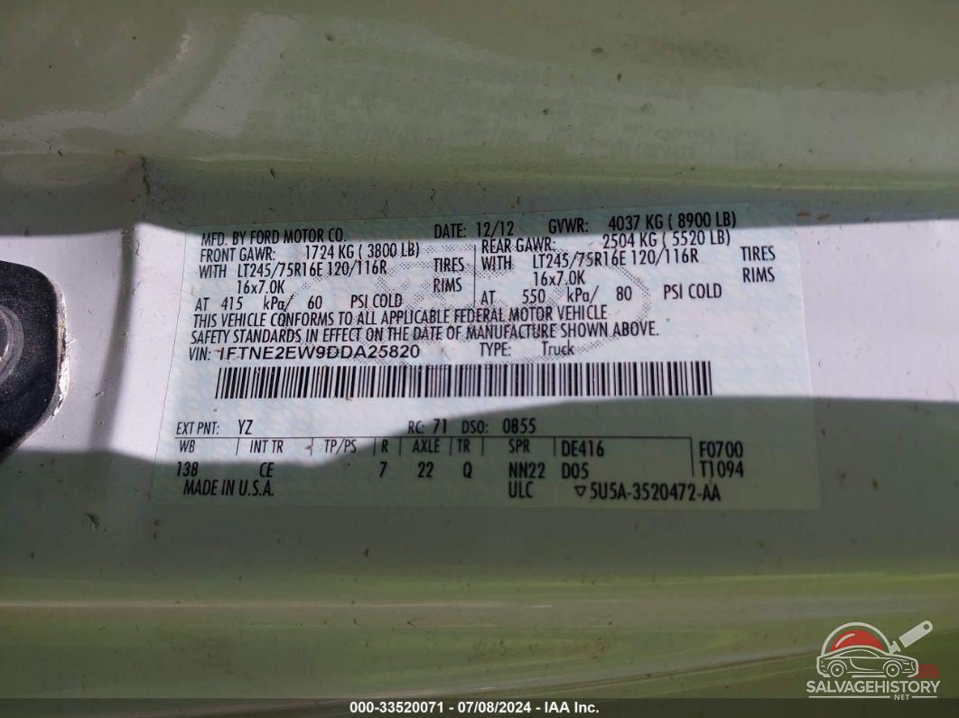 1FTNE2EW9DDA25820 2013 FORD E-250 photo no. 6
