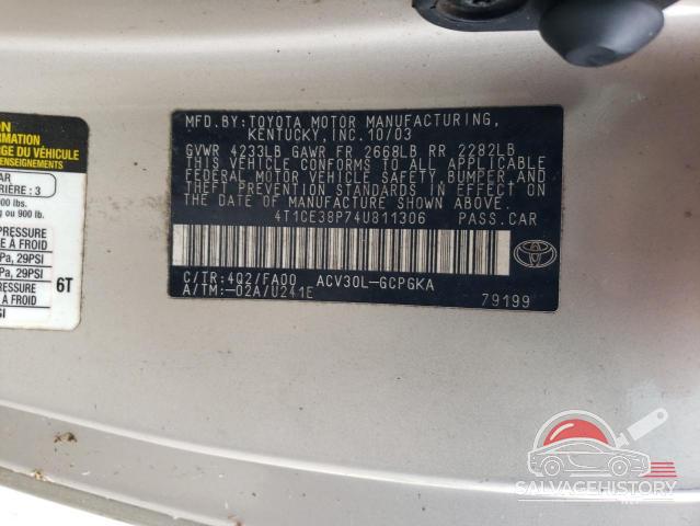 4T1CE38P74U811306 2004 TOYOTA CAMRY SOLA photo no. 12