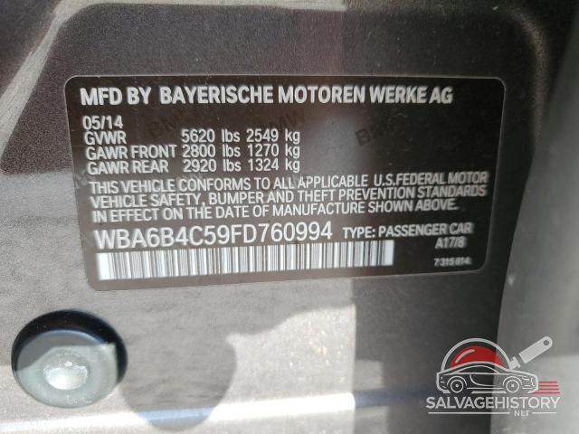 WBA6B4C59FD760994 2015 BMW 6 SERIES photo no. 12