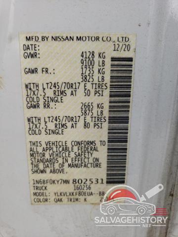 1N6BF0KY7MN802531 2021 NISSAN NV photo no. 13